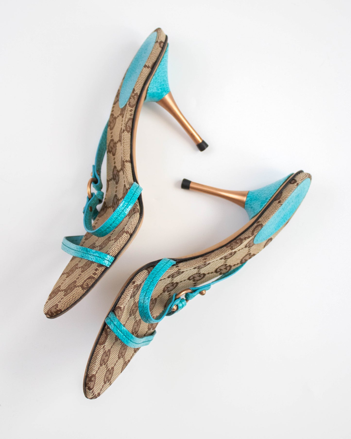 Vintage Gucci Classic GG Monogram Turquoise Leather Mule Heels / 37 (US 7)