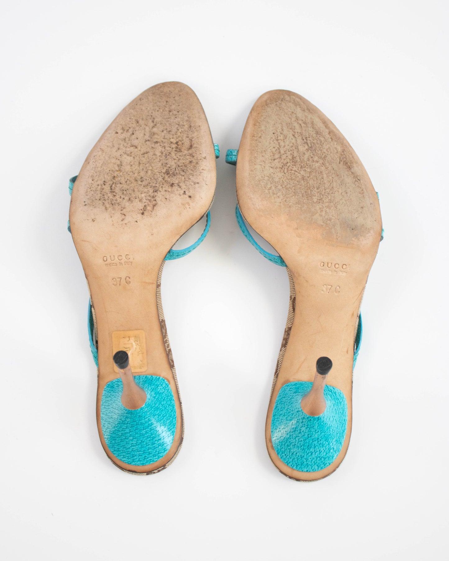 Vintage Gucci Classic GG Monogram Turquoise Leather Mule Heels / 37 (US 7)