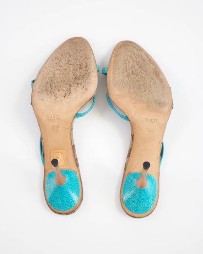 Vintage Gucci Classic GG Monogram Turquoise Leather Mule Heels / 37 (US 7)