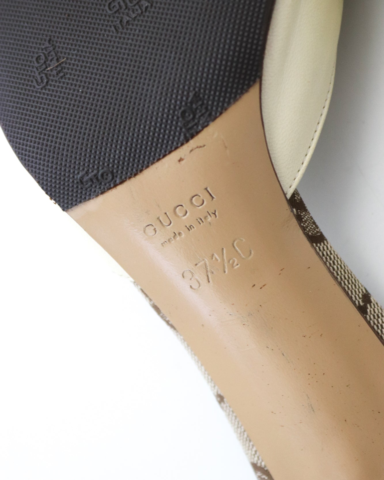 Vintage 2000s Gucci Monogram Canvas Bow Detail Mule Heels / 37.5 (US 7.5)