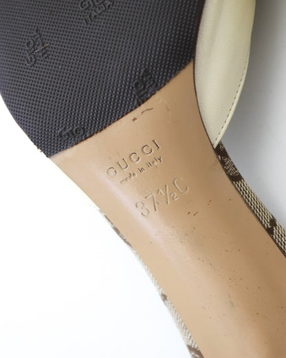 Vintage 2000s Gucci Monogram Canvas Bow Detail Mule Heels / 37.5 (US 7.5)