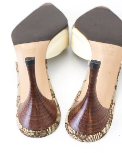Vintage 2000s Gucci Monogram Canvas Bow Detail Mule Heels / 37.5 (US 7.5)