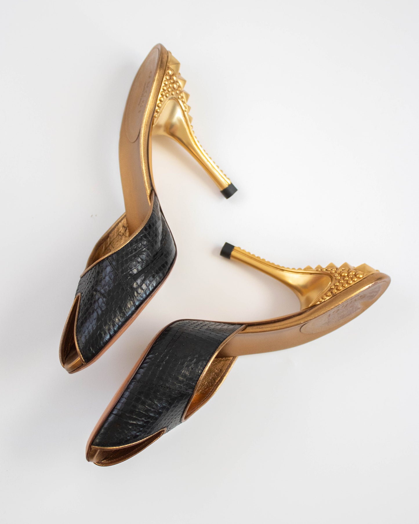 Vintage Gucci S/S 2005 Black Gold Python Mule Heels / 37 (US 7)