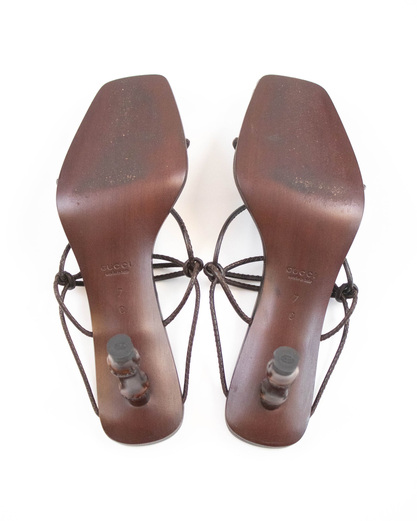 Vintage S/S 2002 Gucci by Tom Ford Brown Bamboo Thong Mule Heels / 37 (US 7)