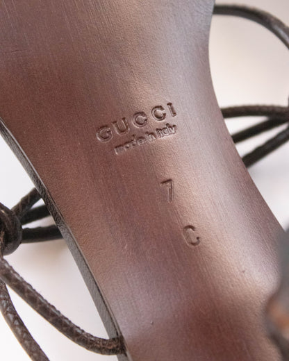 Vintage S/S 2002 Gucci by Tom Ford Brown Bamboo Thong Mule Heels / 37 (US 7)