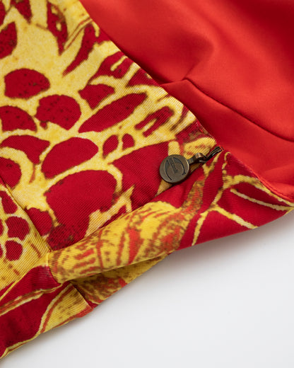 Just Cavalli Red/Yellow Oriental Print Bodycon Midi Dress / IT 44 (S-M)