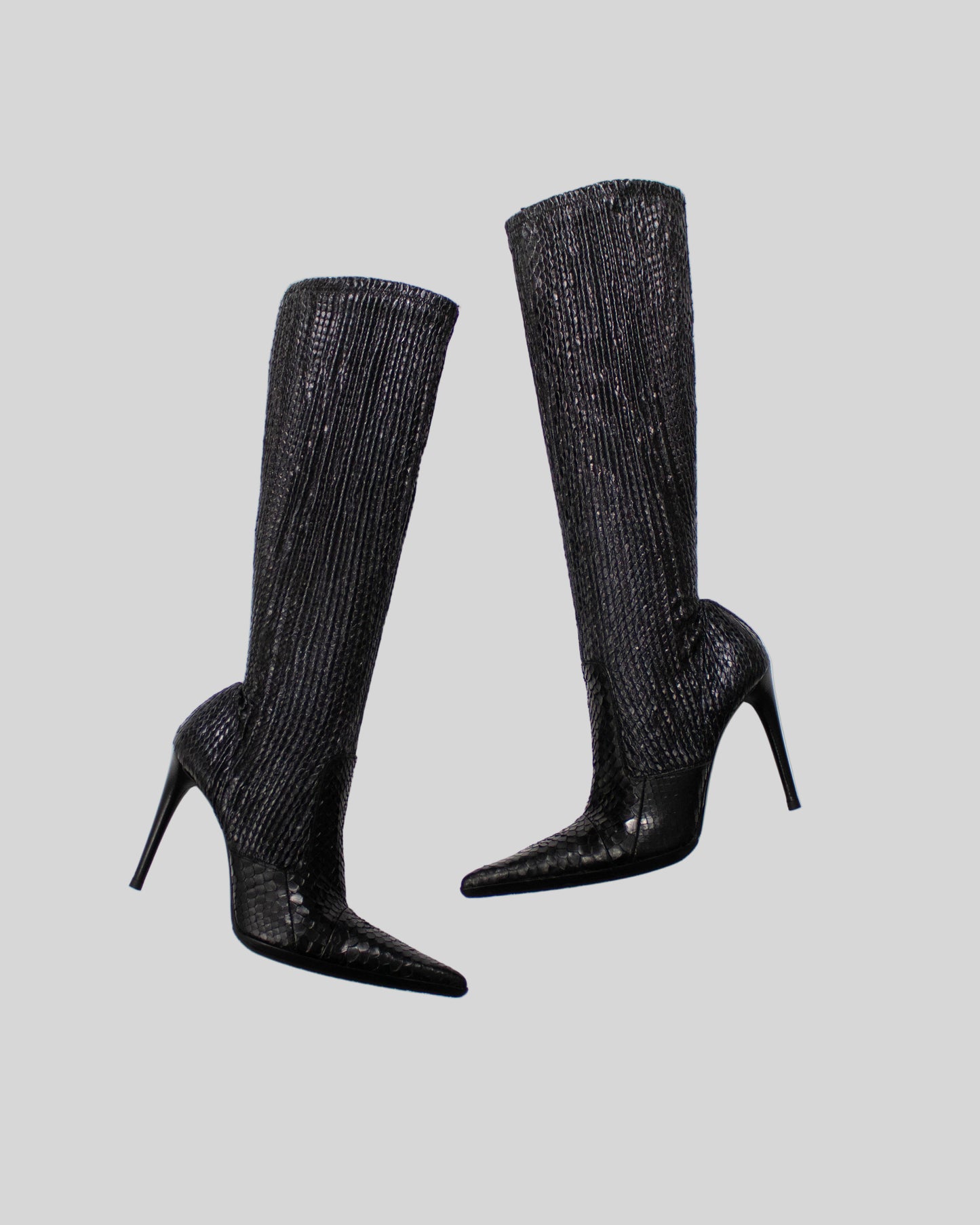 Vintage Le Silla Black Python Leather Stretch Boots / 38 (US 8)