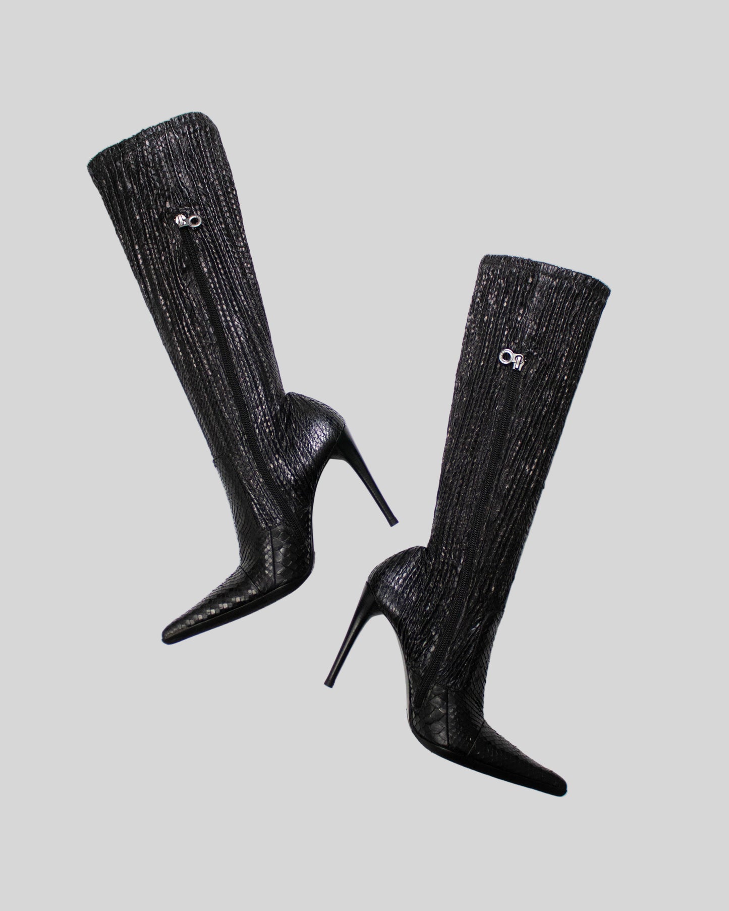 Vintage Le Silla Black Python Leather Stretch Boots / 38 (US 8)