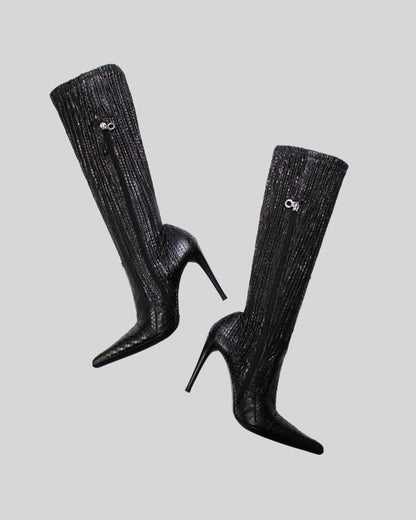 Vintage Le Silla Black Python Leather Stretch Boots / 38 (US 8)