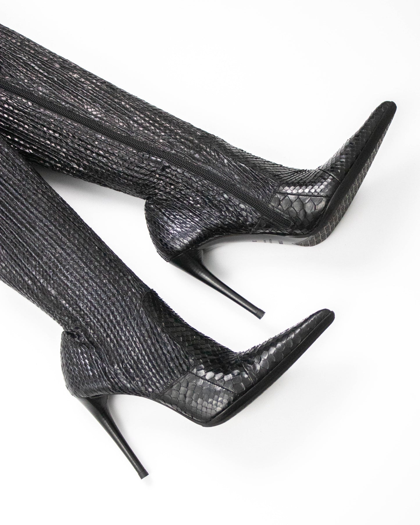 Vintage Le Silla Black Python Leather Stretch Boots / 38 (US 8)