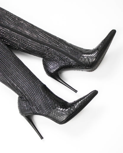 Vintage Le Silla Black Python Leather Stretch Boots / 38 (US 8)