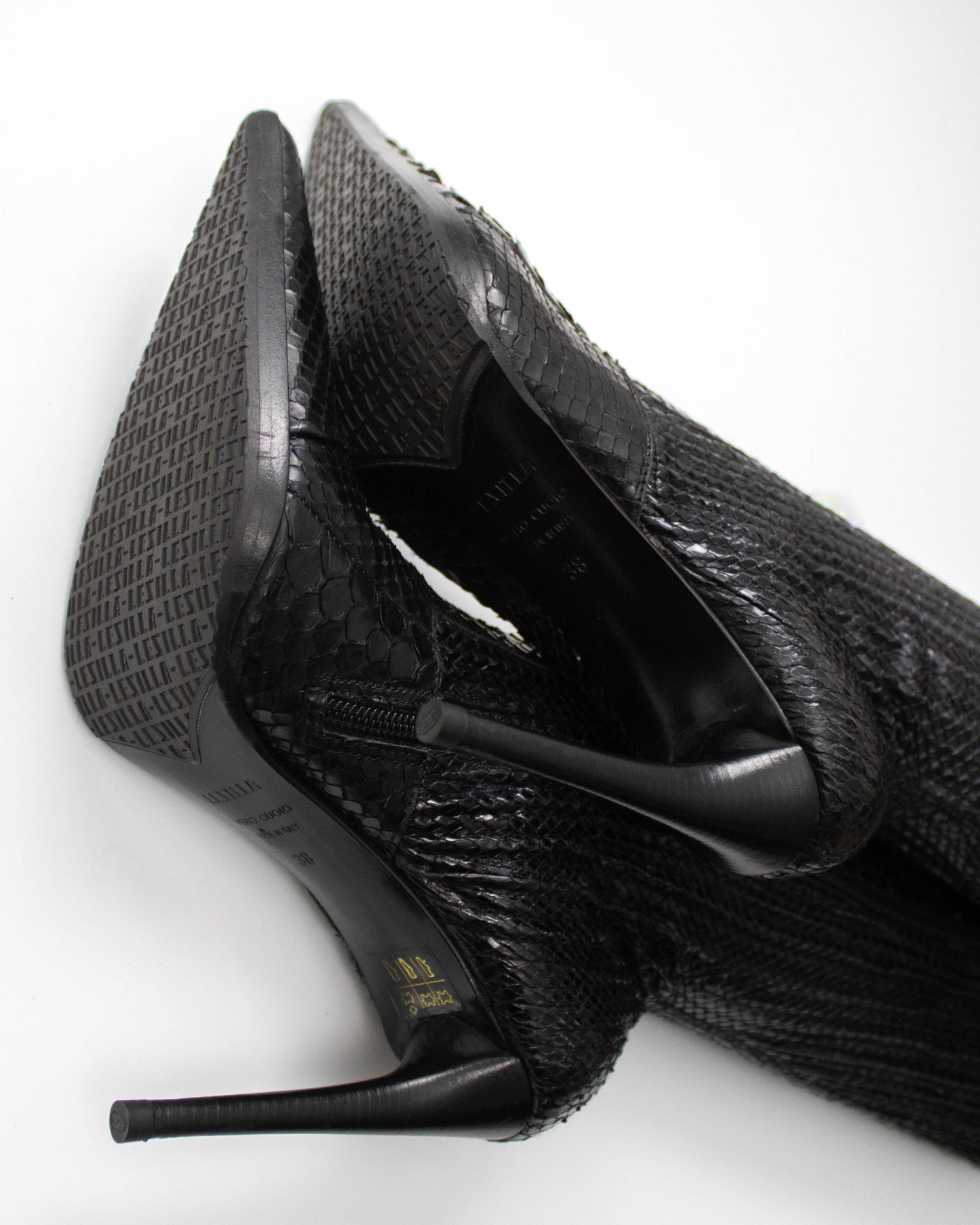 Vintage Le Silla Black Python Leather Stretch Boots / 38 (US 8)