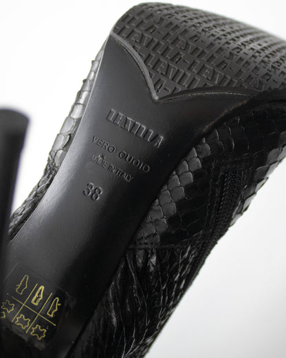 Vintage Le Silla Black Python Leather Stretch Boots / 38 (US 8)