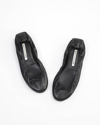 Manolo Blahnik Tobaly Black Soft Leather Ballet Flats / 35 (US 5)