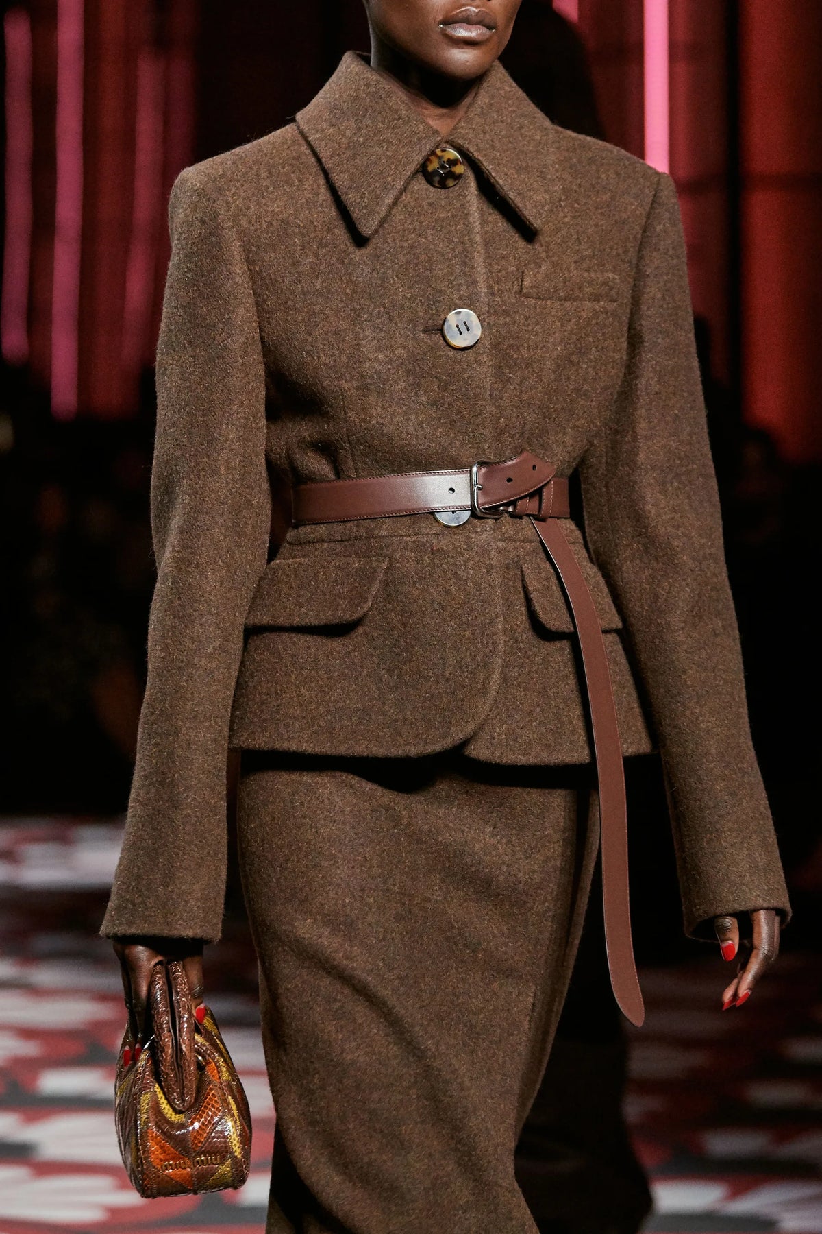Miu Miu F/W 2020 Brown Shetland Wool Runway Skirt Suit / XS