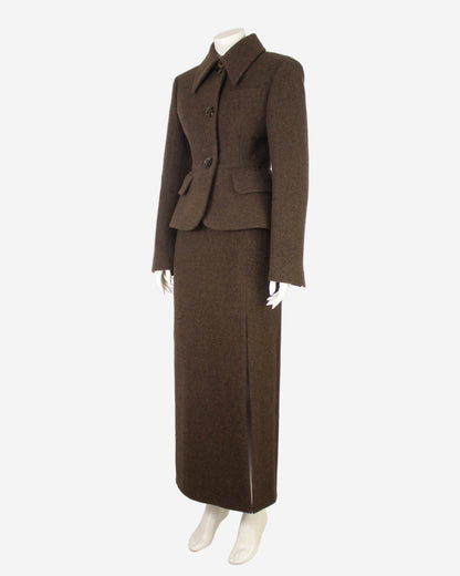 Miu Miu F/W 2020 Brown Shetland Wool Runway Skirt Suit / XS