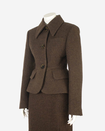Miu Miu F/W 2020 Brown Shetland Wool Runway Skirt Suit / XS