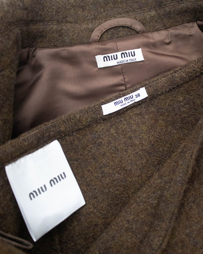 Miu Miu F/W 2020 Brown Shetland Wool Runway Skirt Suit / XS