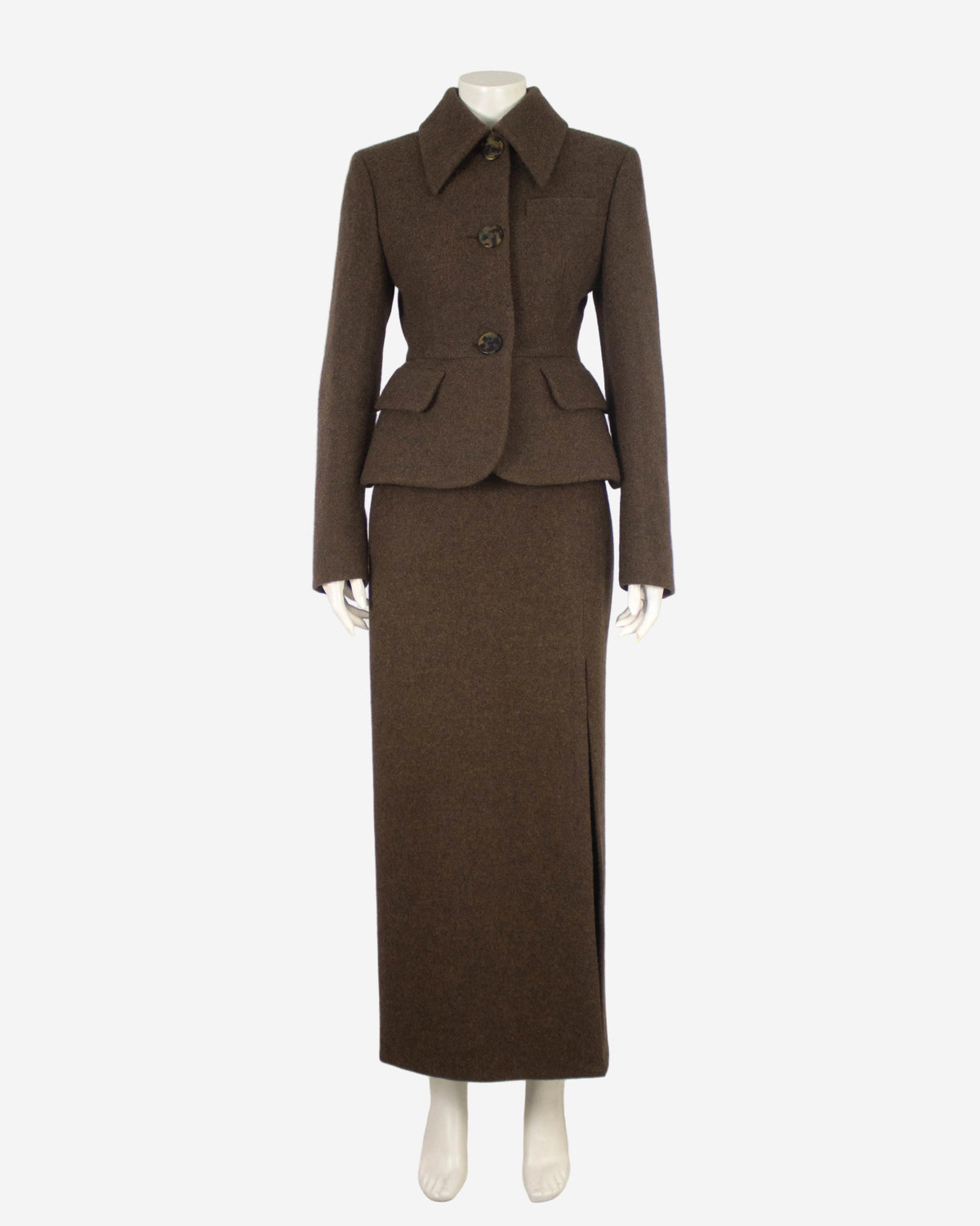 Miu Miu F/W 2020 Brown Shetland Wool Runway Skirt Suit / XS