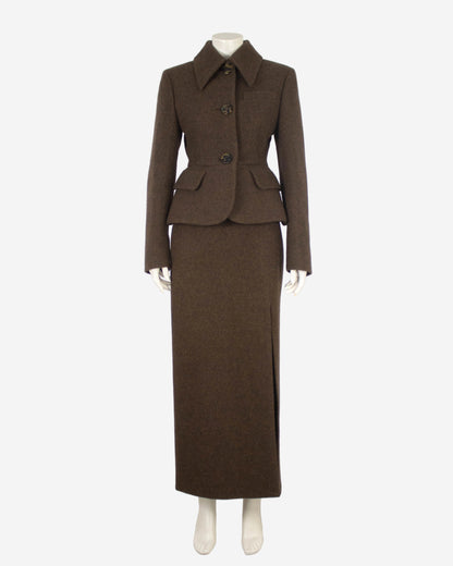 Miu Miu F/W 2020 Brown Shetland Wool Runway Skirt Suit / XS