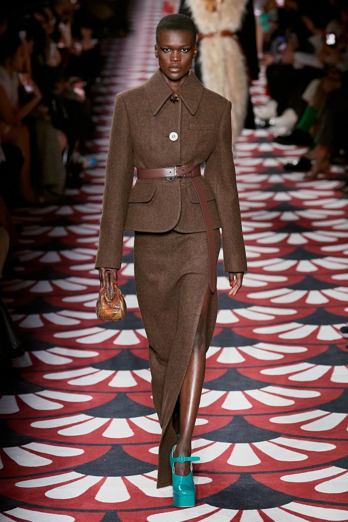 Miu Miu F/W 2020 Brown Shetland Wool Runway Skirt Suit / XS