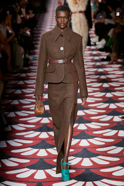 Miu Miu F/W 2020 Brown Shetland Wool Runway Skirt Suit / XS