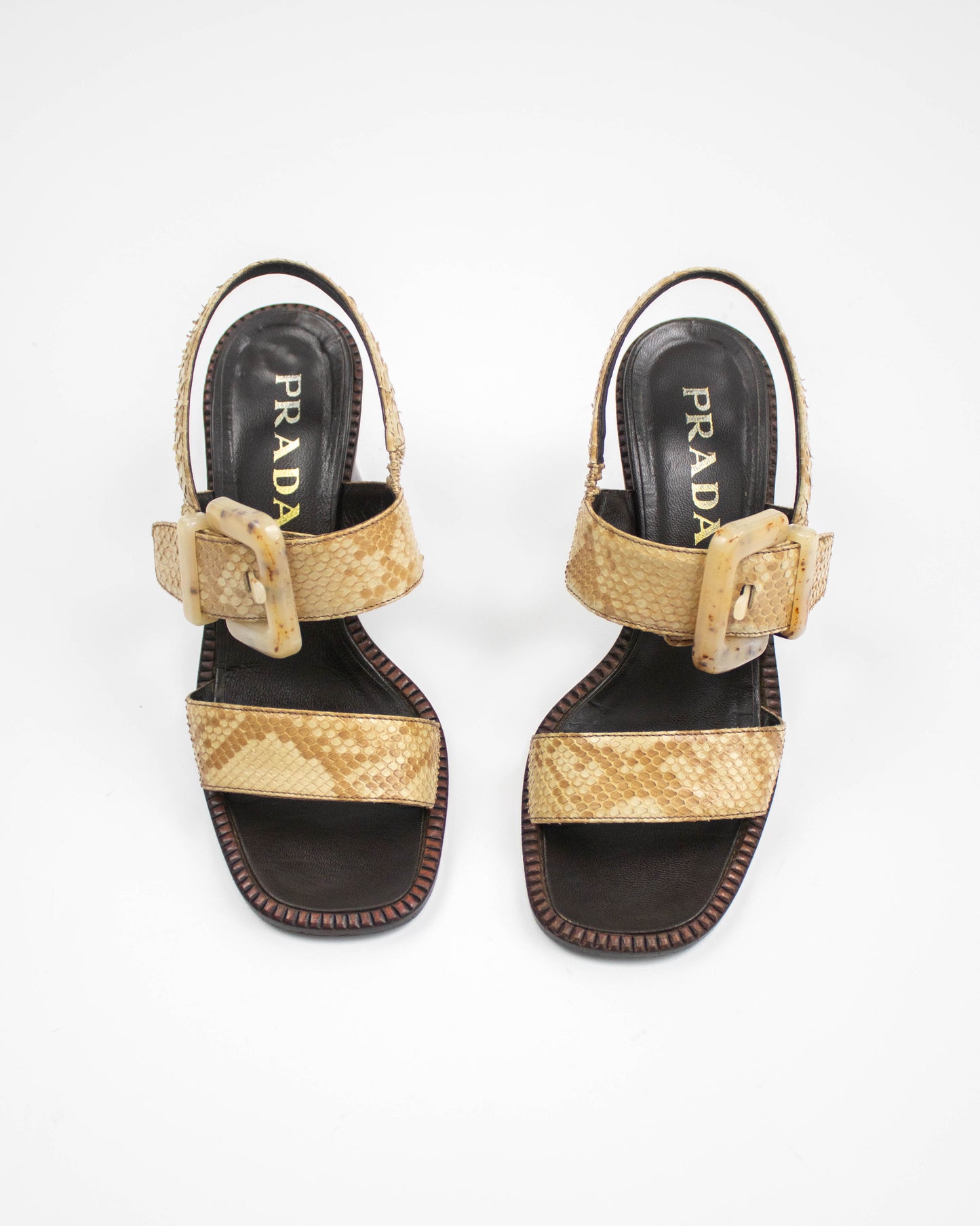 Prada S/S 1996 Python Leather Block Heel Sandals / 36.5 (US 6.5)