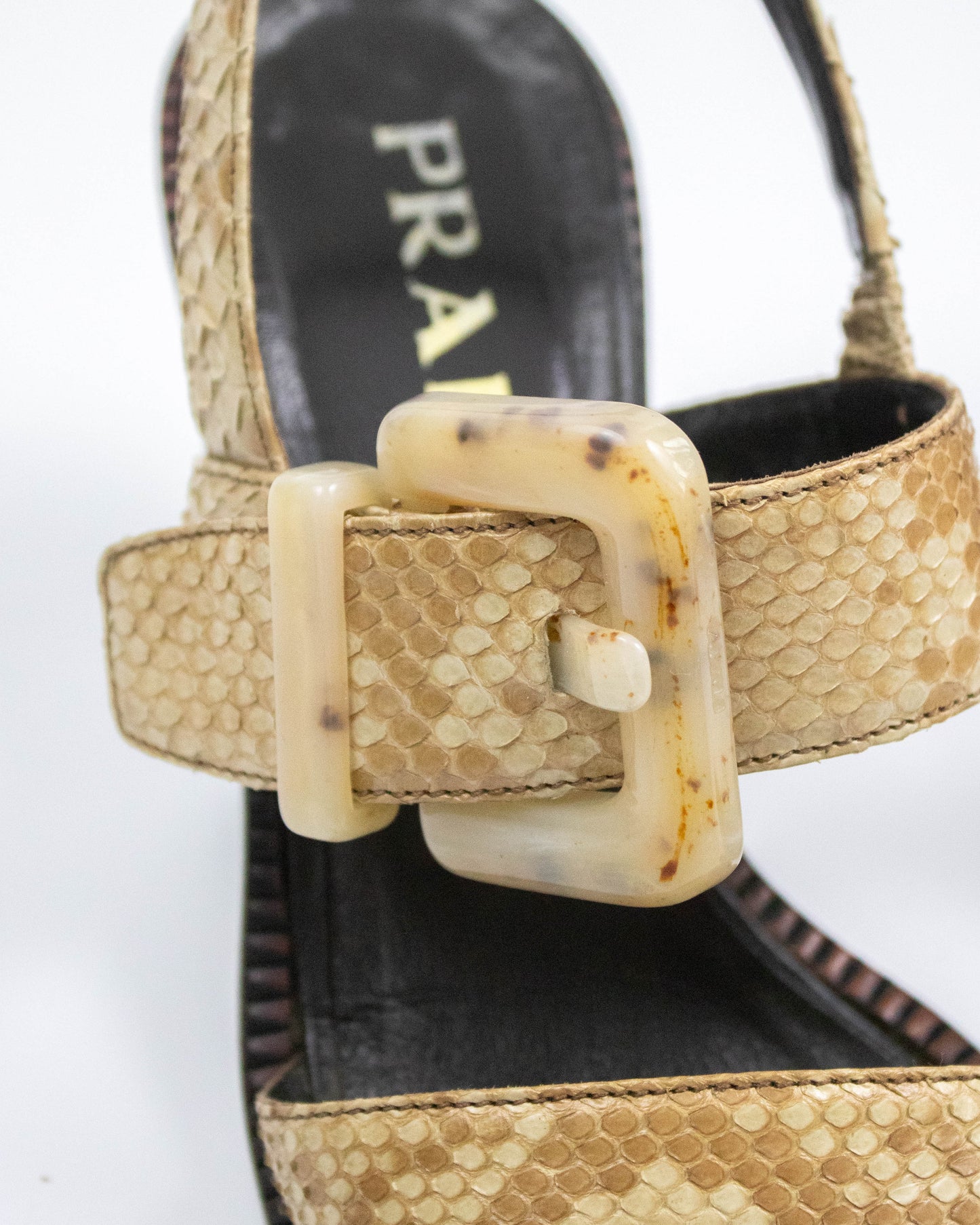 Prada S/S 1996 Python Leather Block Heel Sandals / 36.5 (US 6.5)