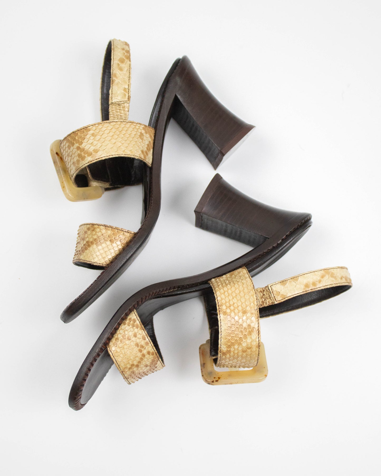 Prada S/S 1996 Python Leather Block Heel Sandals / 36.5 (US 6.5)