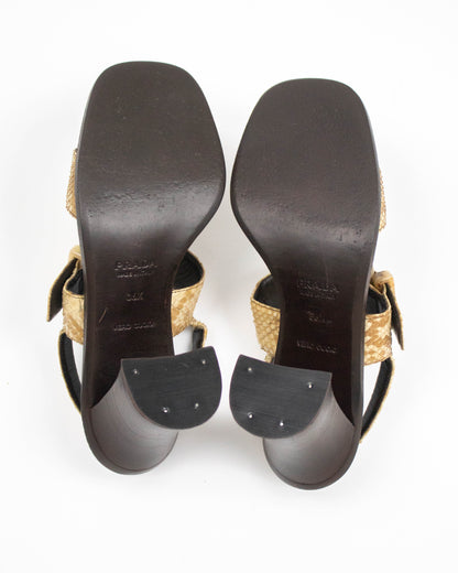 Prada S/S 1996 Python Leather Block Heel Sandals / 36.5 (US 6.5)