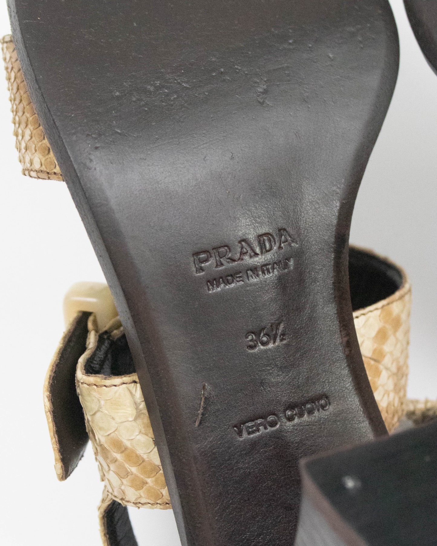 Prada S/S 1996 Python Leather Block Heel Sandals / 36.5 (US 6.5)