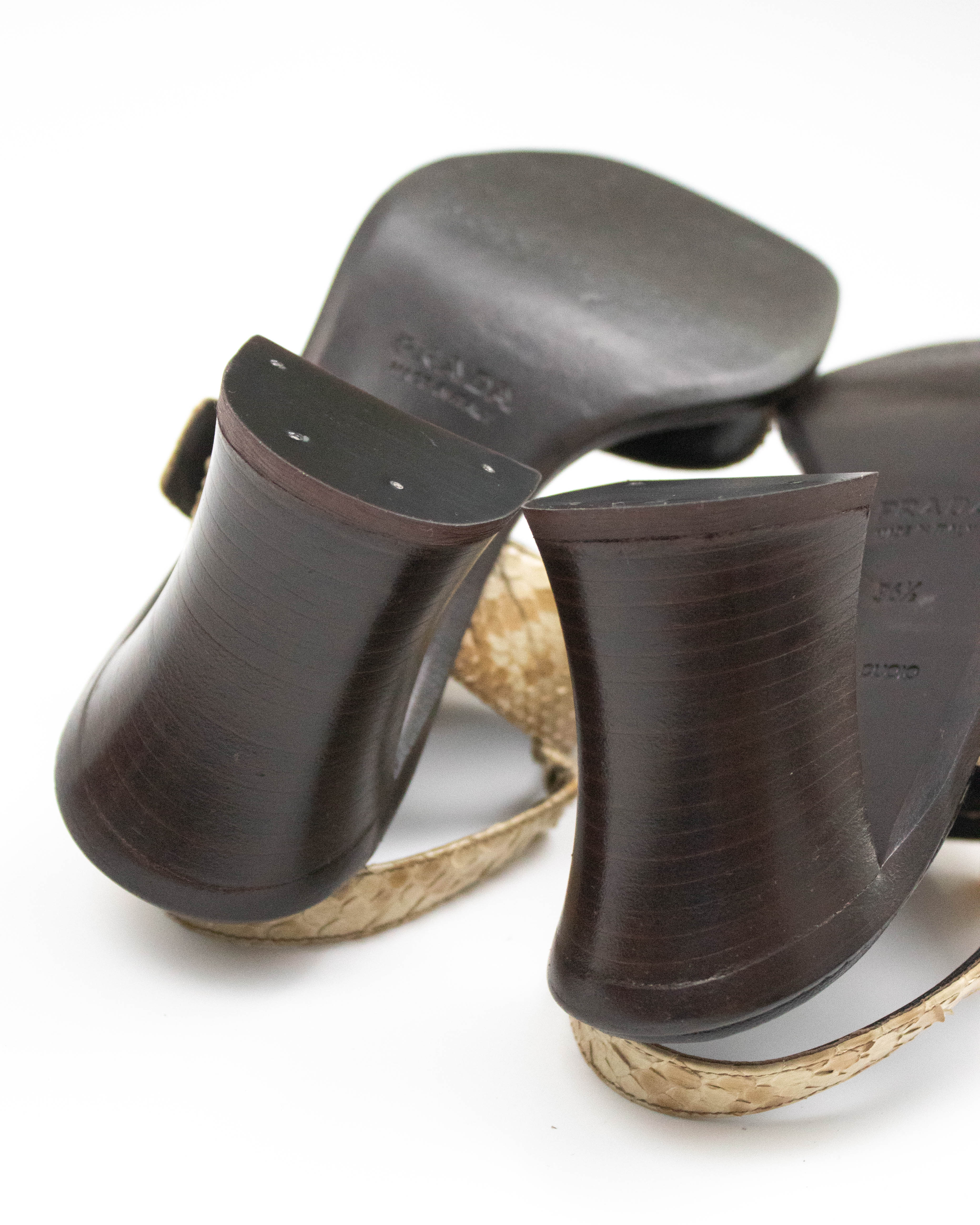 Prada S/S 1996 Python Leather Block Heel Sandals / 36.5 (US 6.5