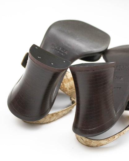 Prada S/S 1996 Python Leather Block Heel Sandals / 36.5 (US 6.5)