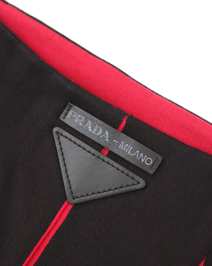Prada S/S 2018 Black Red Print Leather Logo Runway Midi Skirt / IT 38 (XS)