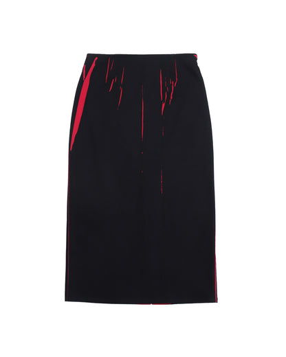 Prada S/S 2018 Black Red Print Leather Logo Runway Midi Skirt / IT 38 (XS)