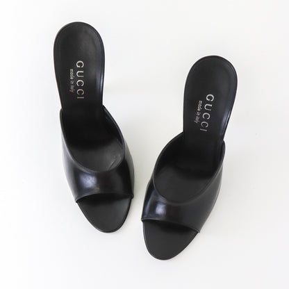 S/S 1998 Gucci by Tom Ford Black Leather Mules Minimalist Heels / 36 (US 6)