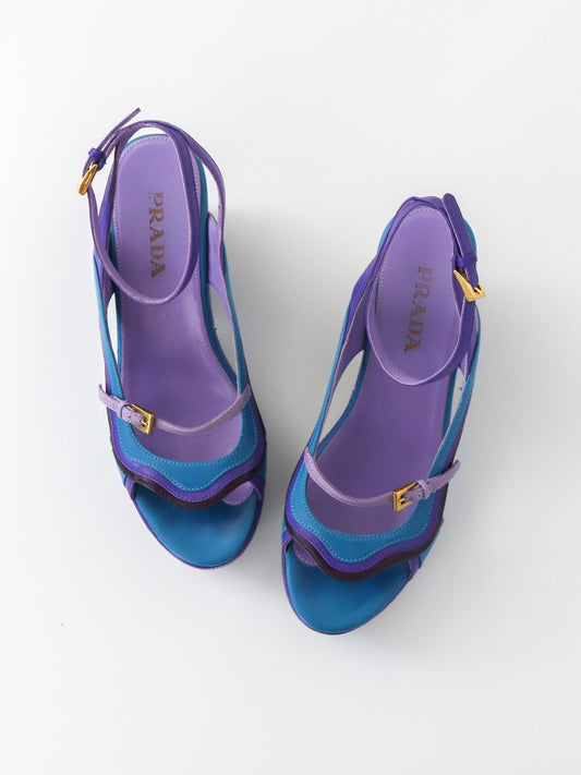 S/S 2008 Prada James Jean Fairy Collection Blue Purple Wave Sandals / 36.5 (US 6.5)