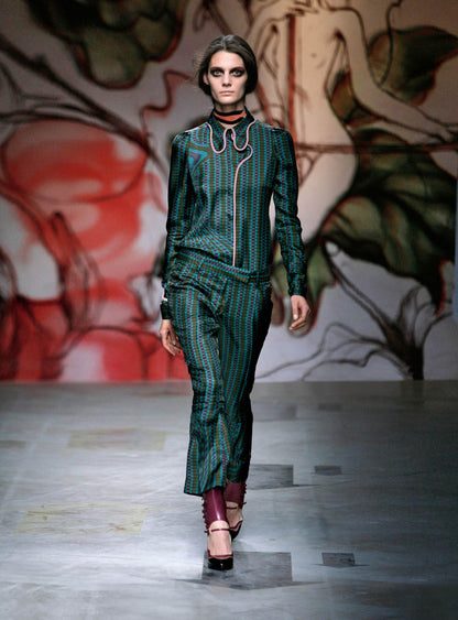 Vintage S/S 2008 Prada Fairy Collection Forest Green Silk Runway Ensemble / XS-S