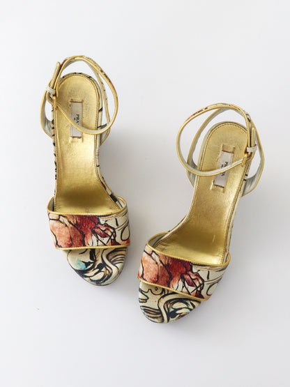 S/S 2008 Prada Fairy Collection James Jean Printed Wedge Heels / 36 (US 6)