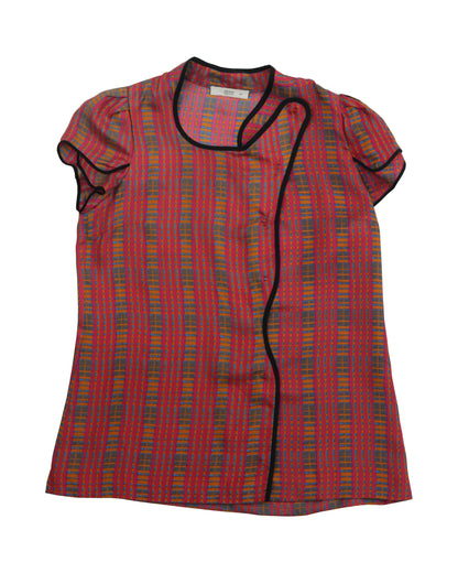 S/S 2008 Prada James Jean Fairy Collection Orange Pink Plaid Silk Blouse / IT 42 (S-M)