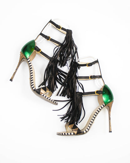 S/S 2013 Sergio Rossi Tawaraya Fringe Strappy Sandals / 37.5 (US 7.5)