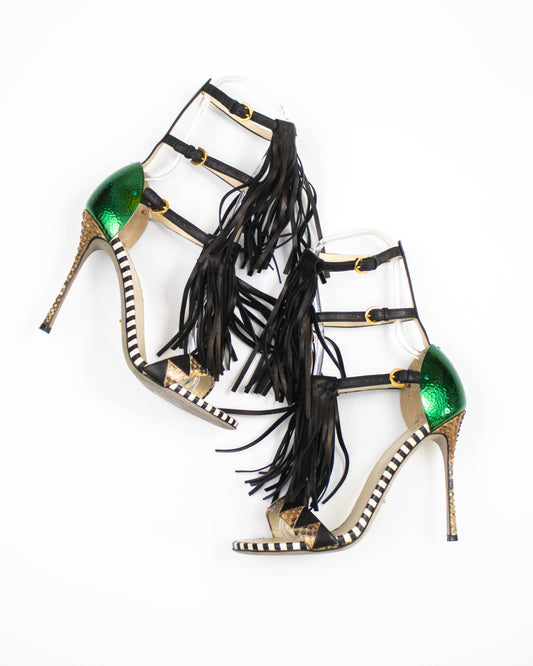 S/S 2013 Sergio Rossi Tawaraya Fringe Strappy Sandals / 37.5 (US 7.5)