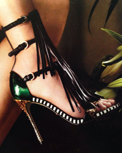 S/S 2013 Sergio Rossi Tawaraya Fringe Strappy Sandals / 37.5 (US 7.5)