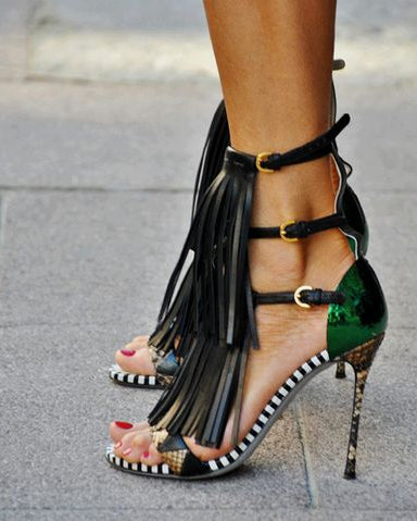S/S 2013 Sergio Rossi Tawaraya Fringe Strappy Sandals / 37.5 (US 7.5)