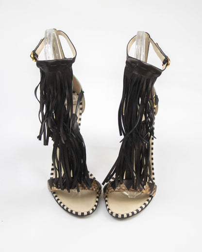 S/S 2013 Sergio Rossi Tawaraya Fringe Strappy Sandals / 37.5 (US 7.5)