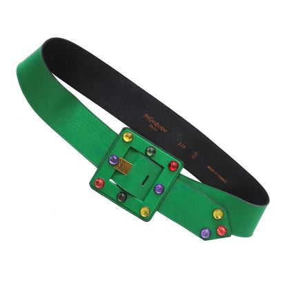 Vintage 1980s Yves Saint Laurent Jewelled Wide Leather Belt YSL Logo