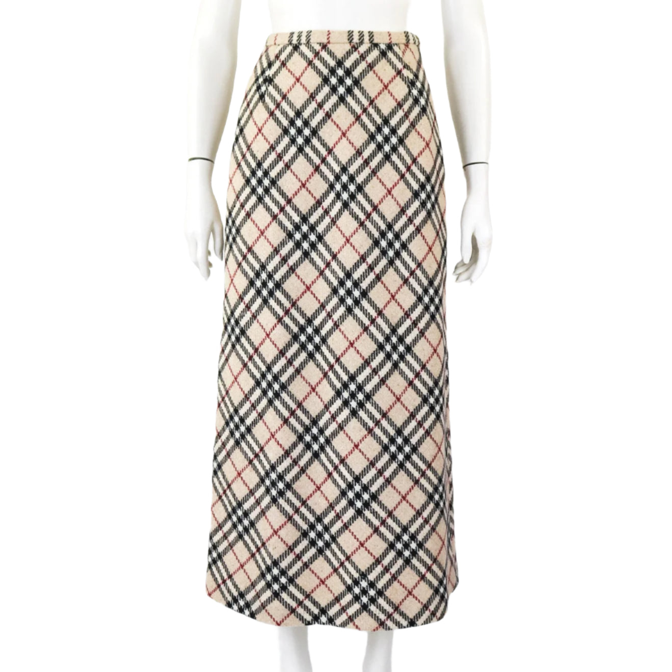 Vintage 1990s Burberry Blue Label Burberrys Classic Wool Nova Check Long Skirt / XS