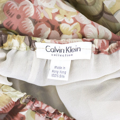 Vintage 1990s Calvin Klein Collection Floral Print Silk Skirt / XS-S