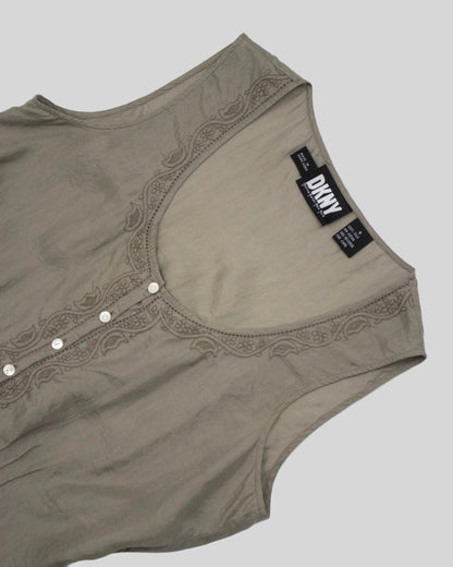 Vintage 1990s Donna Karan DKNY Silk Embroidered Top / S