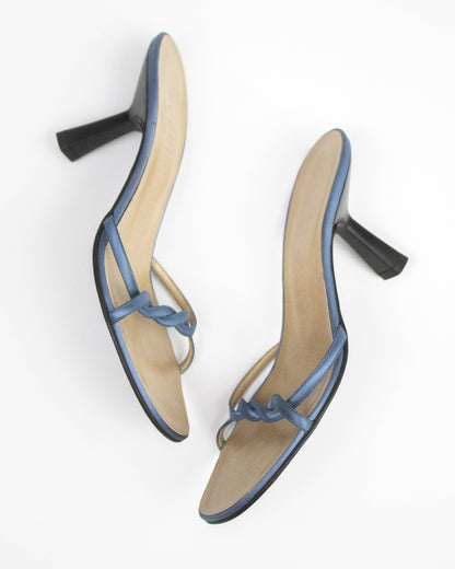 Vintage 1990s Gucci by Tom Ford Blue Satin Twisted Mule Heels / 38 (US 8)